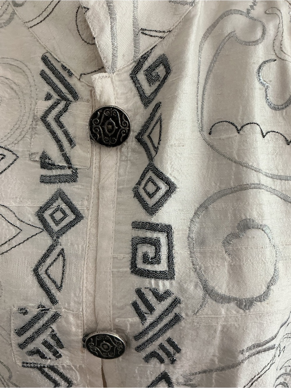 Chico's Cream Embroidered Patterned Button-Front Jacket - Picture 3 of 3